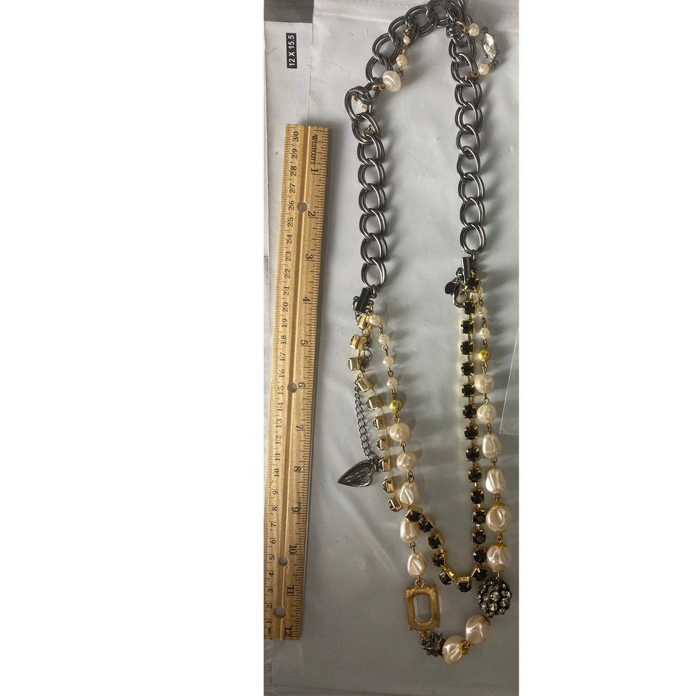 Multi Strand Statement‎ Necklace Faux Pearl Crystal Rhinestone Gold Silver Tone